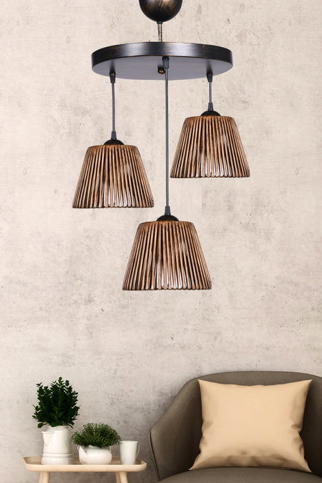 Opviq SH323 Lámpara de araña de metal y madera Marrón Opviq SH323 Lámpara de araña de metal y madera Marrón